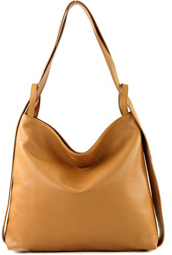 modamoda de T192 Damen Leder Rucksack Schultertasche 2in1 handmade in Italy, Farbe:Camel