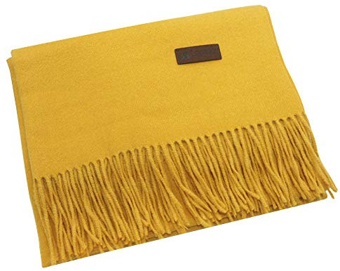 PB-SOAR Unisex XXL Einfarbiger Schal für Winter, Schals Winterschal Damenschal Halstuch Umschlagtuch Pashmina Stola mit Fransen (Gelb)