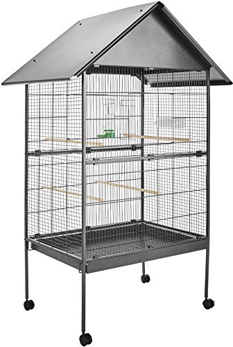 tectake® Vogelkäfig groß, Papageienkäfig mit Sandschublade, Voliere auf Rollen, Birdcage mit 4 Sitzstangen, Vogelvoliere mit Rollen, 85 x 60 x 168 cm, Nymphensittich Käfig, Vogelkäfig Wellensittich