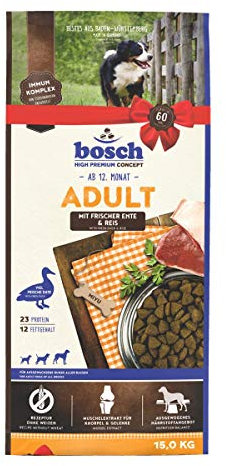 bosch HPC Adult mit Ente & Reis | Hundetrockenfutter für ausgewachsene Hunde aller Rassen | 1 x 15 kg