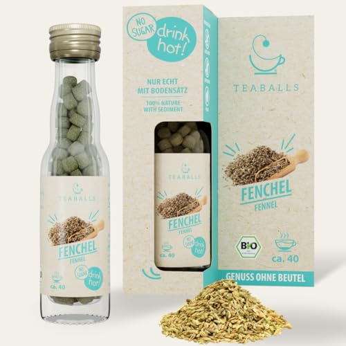 TEABALLS BIO Fenchel - Kräutertee ohne Beutel - bio, zuckerfrei - 40 Tassen | ZERTIFIZIERT BIO: TEABALLS BIO Fenchel aus biologisch angebautem Fenchel - mild-süß und von Natur aus sanft.