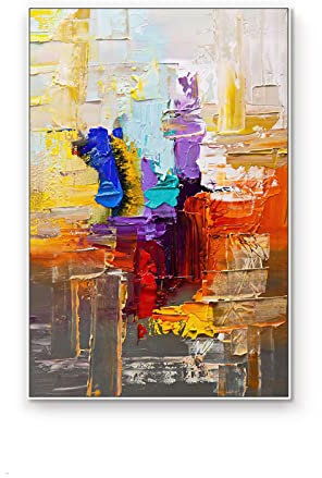 Acrylbilder Auf Leinwand Handgemalt, Bunte Textur Geometrie Kubismus Abstrakt Modern Rahmenlos Große Handbemalte Messer Kunstwerke Gemälde Auf Leinwand Wandkunst Für Home Office Dekorationen Woh