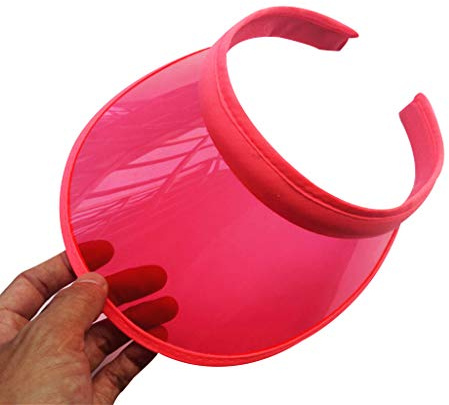 LLLucky Unisex Sommer Bonbonfarbe UV-Schutz Offene Sonnenblende Hut Transparent PVC Kunststoff Breite Krempe Clip-On Sport Strandkappe Fluoreszierend Pink