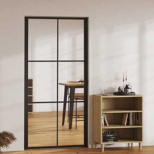 Gecheer Glasschiebetür, Schiebetüren Komplettset mit ESG Glas und Aluminiumrahmen, 102,5x201,5 cm, Schwarz, für Zimmertüren mit Zarge
