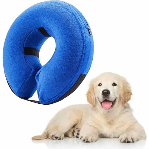 Inflatable Pet Protection Cover Recovery Collar for Dogs & Cats - Soft, Adjustable, Comfy, Quick Release, Washable, Donut Dog Collar to Stop Licking Wounds (S)