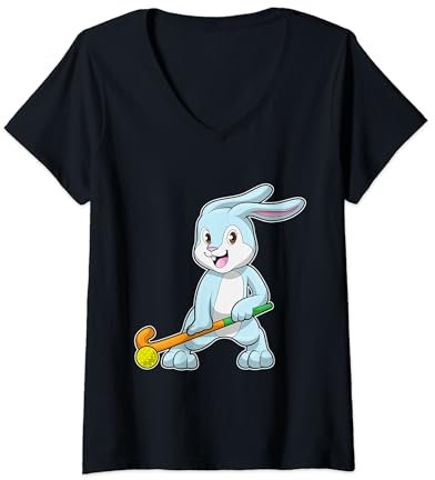Damen Hase Feldhockey Feldhockeyschläger Sport T-Shirt mit V-Ausschnitt
