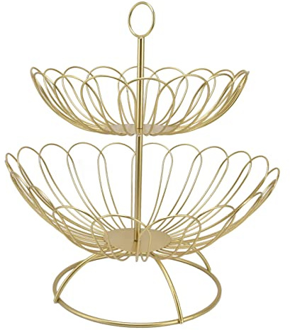Fruit Bowl, 2 Tier Fruit Basket Detachable Gold for Kitchen Counter Bread Basket Fruits Holder Home Decoration