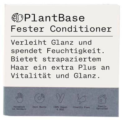 PlantBase Fester Conditioner 60g, Spülung für intensive Feuchtigkeit & Glanz, mit frischem Lemongras Duft, Conditioner mit Kokosöl, Olivenöl & Sheabutter, Handgemacht & Made in Germany