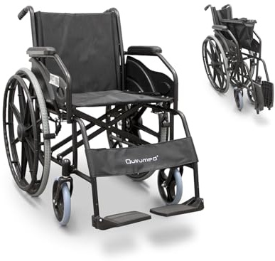QUIRUMED Silla de ruedas plegable EASY STYLE, Acero, Ancho 46 cm, Fácil plegado, Aros autopropulsores, Reposapiés abatibles, Asiento acolchado, Frenos manuales, Para mayores, Para minusválidos