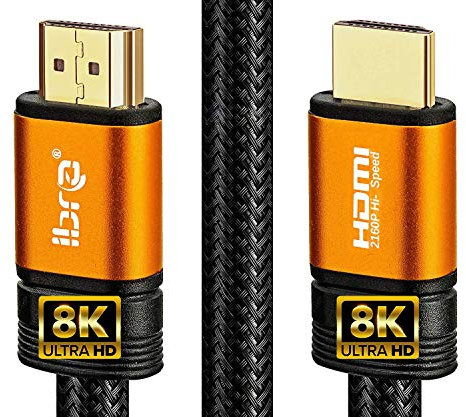 IBRA 2.1 HDMI Cable 8K, 10m Ultra HD Lead High-Speed Cord 48Gbps Supports 8K@60HZ 4K@120HZ 4320p Compatible with Fire TV 3D Support Ethernet Function 8K UHD 3D-Xbox PlayStation PS3 PS4 PC - Orange
