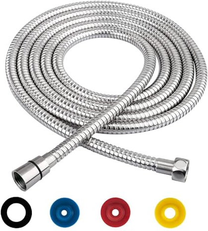 GEFIRE Duschschlauch Edelstahl Brauseschlauch 3m Verdrehschutz Flexibel mit 4 Wassersparer Durchflussbegrenzer Standard 1/2/ Anschluss Druckbeständig Hitzebeständig Silber