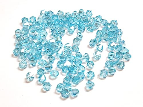 Preciosa 40 st bohemiska kristallpärlor, 4 mm, tjeckiska kristallpärlor, dubbelkon, glas, bikon, glaspärlor, AB, ljusblå