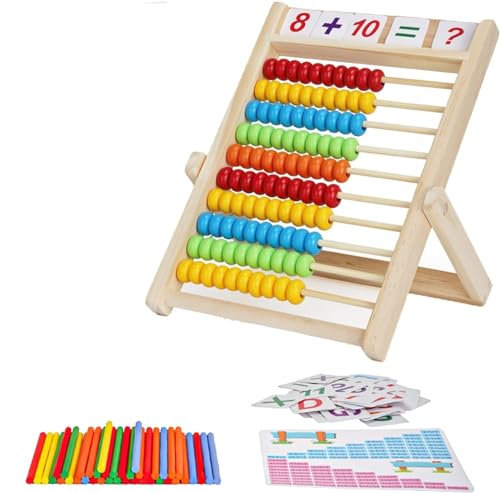 DYOUen Grundschule Rechenschieber 28 X 21CM Abakus für Kinder mit Zählstäben/Zahlenalphabetkarten Rechenrahmen Lernspielzeug, Pädagogisches Spielzeug Geschenk