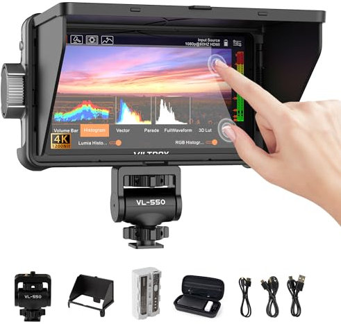 VILTROX DC-550 Pro 5.5 inch Camera Field Monitor, 4K HDMI Touchscreen DSLR Camera Monitor with Battery Sunshade Hood, 1200 Nits 3D Lut 1920X1080 HD Focus Peaking Assist On Camera Video Monitor