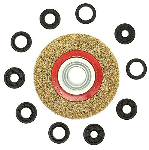 BomDog Meule, Roue À Brosse Métallique 6 Pouces 150 Mm Pour Meuleuse D'Établi, Vernis Et 10 Réducteurs, Anneaux Adaptateurs, Pièces D'Outils de Meulage de Polissage
