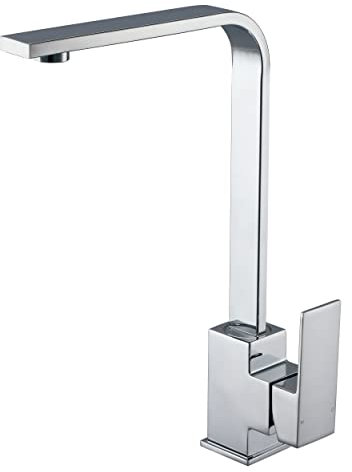 Peppermint Square Kitchen Tap Modern Kitchen Mixer Taps Chrome Monobloc Sink Mixer Tap for Contemporary Kitchens Stainless Steel Single Lever Faucet with Square Base