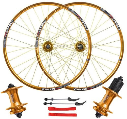 ZECHAO 26 Zoll MTB Fahrrad Laufradsatz mit Scheibenbremse,Doppelwandige Leichtmetallfelgen 32H Speichen Fahrrad Vorder Und Hinterrad Schnellspanner 7/8/9/10 Geschwindigkeit (Color : Gold, Size : 26i