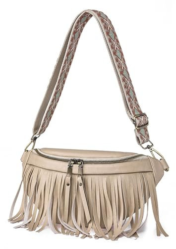 Ausla Damen Tassel Schulter Tasche Fringe Taillen Packung Multifunktions-Bauch Tasche Crossbody-Schlinge Tasche mit Reiß Verschluss (Freie Größe)