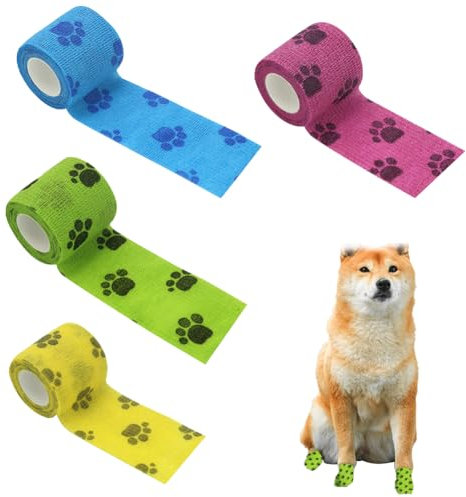 Benda,4 Pezzi Vet Wrap Pet Bendaggio Autoadesivo,Pet Bende Coesive,Bendaggio Autoadesivo per Animali Domestici,Gatti Autoadesiva Benda,Elastica, Bendaggi Autoadesivi per Gatti, Cani, Polsi, Caviglie