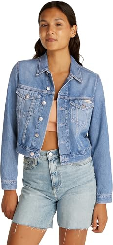 Calvin Klein Women’s 90s Cropped Denim Trucker Jacket with Chest Pockets
