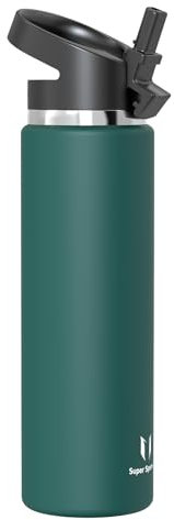 Super Sparrow Botella de Agua Acero Inoxidable - Botella Termica Boca Ancha con Paja 1 Litro - Sin BPA, para Gimnasio, Deporte, Oficina, Yoga, Ciclismo