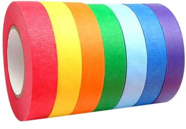 FSSTUD 7 Rollen Regenbogenfarben-Kreppband, buntes Malerband, Bastelpapier, dekoratives Kunstband, farbiges Klebeband, Rollen, 1,5 cm x 13 m
