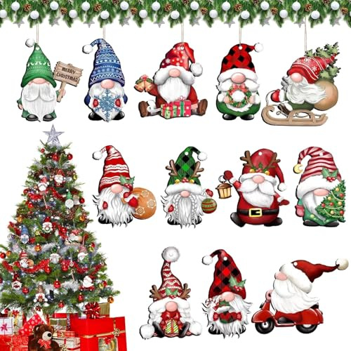 24 Stück Holzanhänger Weihnachten,Christbaumschmuck Holz,Weihnachtsanhänger Wichtel Set,Weihnachtsbaumanhänger Weihnachtsdeko,Anhänger Weihnachtsmann Deko für Weihnachten,Weihnachtsbaum Deko