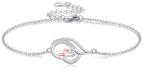 DAYLINLOVE Pulsera de eslabones de plata de ley 925 contra el mal de ojo, libélula, colibrí, huella de pata, tulipán, joyería ajustable de la amistad para mujeres y niñas, 7 inches, Plata de ley