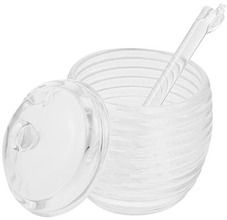 Mikinona Glas Honigtopf Mit Löffel Und Deckel Durchsichtiges Honigglas Als Sirupspender Vorratsglas Für Küche Und Zuhause Marmeladenflasche Aus Glas