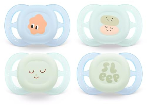 Philips Avent Schnuller 0-2 Monaten ultra start Day & Night, 4er Set, kiefergerecht geformter Schnuller für Neugeborene im Alter von 0 bis 2 Monaten, inkl. Sterilisations-/Transportbehälter Uni