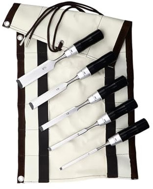 GYQIZSS Juego de cinceles for madera KAKURI de 5 piezas for trabajar la madera, de acero CRV con mango de plástico, en bolsa de herramientas tejida ENP-5S
