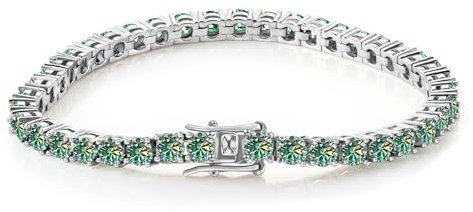 Grünes Moissanit-Tennisarmband für Damen und Herren, Diamant-Tennisarmband, rotvergoldet, 3 mm, Herren-Diamantarmband, Geburtstagsgeschenk, Diamantschmuck (Silber, 14 cm, Blaugrün), 5.5inch, Stein,