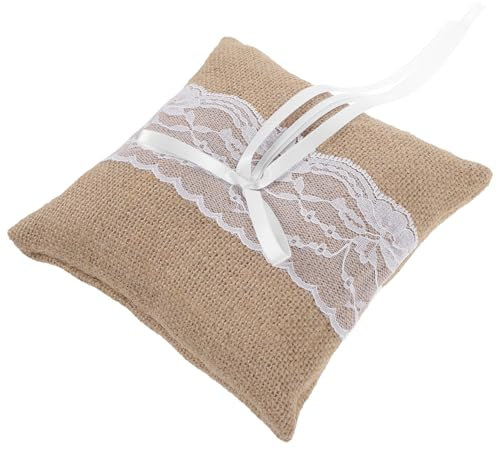 Cabilock Ringkissen Eheringkissen Ringträgerkissen Satin Bänder Hochzeit Zeremonie Braun Und Weiß Material Mit Riemen Für Ringträger Pagen