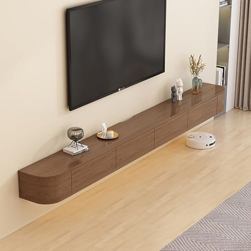 Meuble TV Flottant Moderne avec Portes et tiroirs pour Salon et Chambre à Coucher avec Grand Espace de Rangement (Noyer, 200 cm)