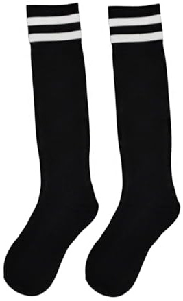 Calcetines hasta la Rodilla, Calcetines con Rayas para Hombre Mujer Niños, Medias Colegio y Fútbol, Disfraces, Colores Blanco, Negro, Azul, Verde, Rojo, (FR/ES, Números, 33, 36, 1, Negro)