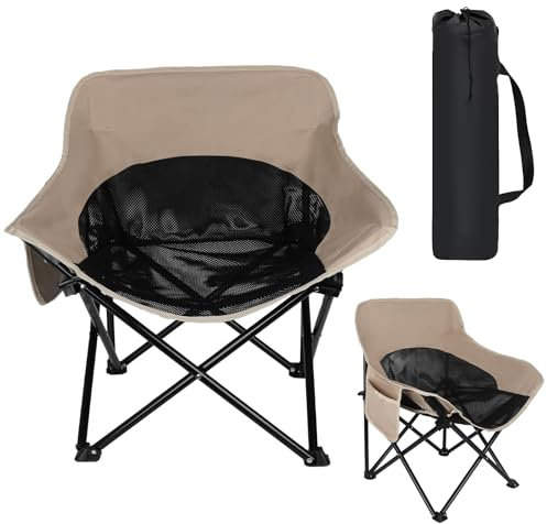 Bindokun Campingstuhl Faltbar 150 kg, Klappbar Camping-stühle Outwell Hochlehner Anglerstuhl Klapphocker Inkl Keine Installation mit Seitentasche, Khaki