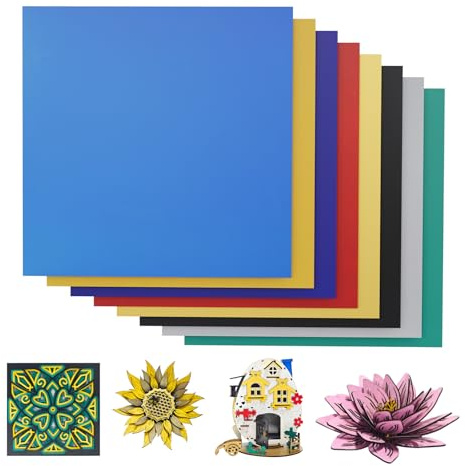 Lot de 8 plaques de contreplaqué coloré de 3 mm - Matériau laser - 30 x 30 cm - Bois non traité - Pour le modélisme, découpe laser - Gravure multicolore