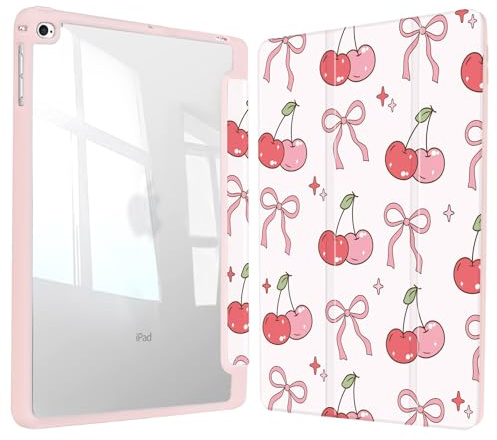 Vozehui iPad Case 11/10.9 Inch (A16)11/10th Gen/10.2 Inch 9th/8th/7th Gen/9.7 In.5th/6th/Air 11 In.M3/M2 w/Clear Back Shell w/Pencil Holder,Tri-fold Stand Cover w/Auto Sleep Wake Bow cherry
