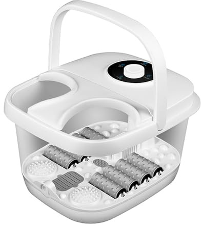 Massaggio con Bolle，Foot Spa，Massaggiatore Piedi，Pediluvio Idromassaggio Elettrico，Per Piedi Funzioni Idrobolle, Raggi Infrarossi, Calore，con Massaggio Vibrante Rilassante(White-A)