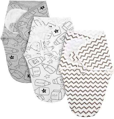 AYBUY Pucksack Baby, 0–3 Monate Schlafsäcke für Neugeborenen, Bio-Baumwolle Baby Schlafsäcke für Neugeborene, Swaddle Decke Pucktuch, Babyschlafsack Wickeltuch Unisex 3er