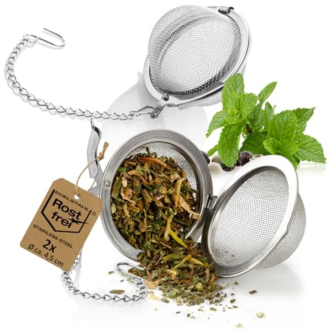 Robin Goods® 2x Edelstahl-Teesieb - Tee-Ei in Kugelform mit Kette Ø 4,5 cm - leicht zu reinigendes Tee-, Kräuter- und Gewürzsieb - feinmaschiger Teefilter