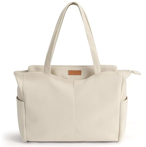 Lekespring Cord Tasche Damen, Shopper Tasche Damen Groß 15.6 Zoll Laptoptasche, Strandtasche mit Reißverschluss, Tote Bag Damen, Arbeitstasche für Arbeit Schule Gym