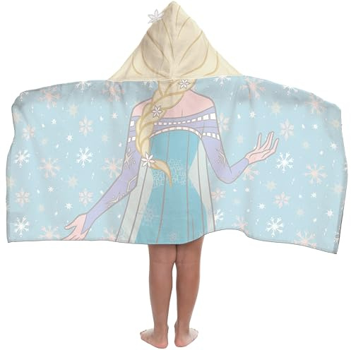 Jay Franco Kids Hooded Towel – 22 x 51 Super Soft Bath Wrap with 3D Hood, Beach, Pool & Travel, Official Licensed Product, Blue - Frozen Elsa