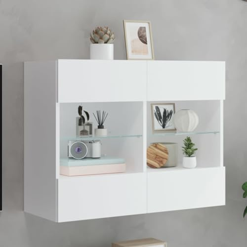 OHOOWOO Meuble TV mural avec lumières LED blanches 78 bancs TV