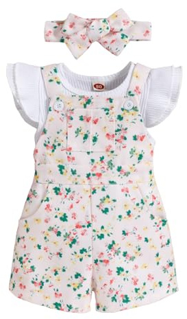 UUAISSO Abiti Neonata Top Senza Maniche a Coste Pantaloncini con Bretelle e Fiori Tasche set di Vestiti Neonata rosa 6-9 mesi