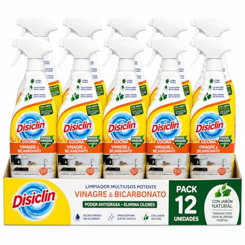 RASMACOR Spray Disclin Cocinas Vinagre y Bicarbonato 720 ml | Pack 12 Unidades | Limpiador Multiusos para Cocina | Limpieza de Encimeras, Campanas, Electrodomésticos y Superficies Lavable