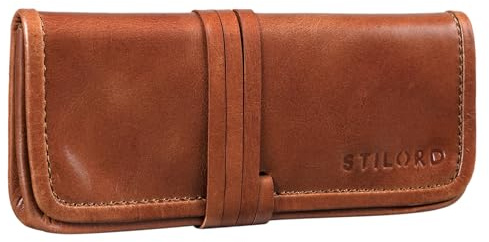 STILORD Lenny Federmäppchen Leder Vintage klein Lederetui Elegantes Lederaccessoire ideal als Stifteetui Schreibmappe und Geldbörse echtes Büffelleder Farbe:Sattel-braun