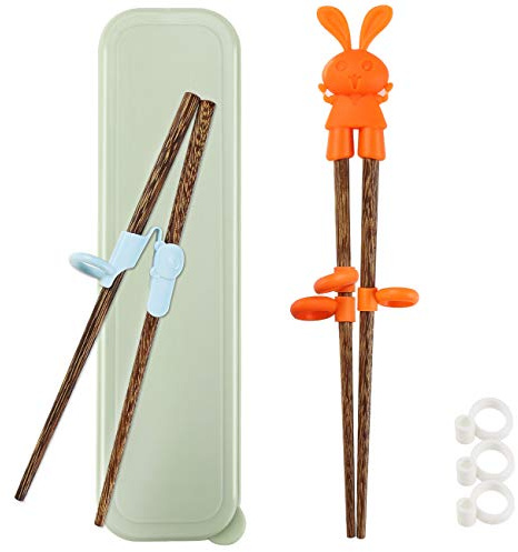 TOTKEN 2 Pairs Training Chopsticks, Learning Wood Chopsticks for Kid Beginners Right or Left Hand with Portable Box