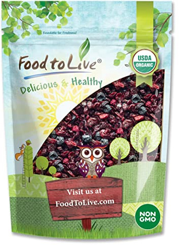 Food to Live - Organic Mixed Berries, 4 Pounds - Non-GMO Dried Blueberries, Cranberries, and Tart Cherries, Kosher, Lightly Sweetened, Unsulfured, Bulk