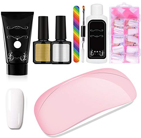 Petyoung Kit de Gel de Extensión de Uñas de Poli con Lámpara de Uñas Conjunto de Gel Ultravioleta de Construcción Rápida Poly Builder con Solución Deslizante Secador de Uñas Lima de Uñas